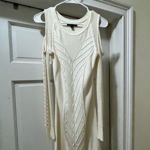 White cold shoulder sweater dress